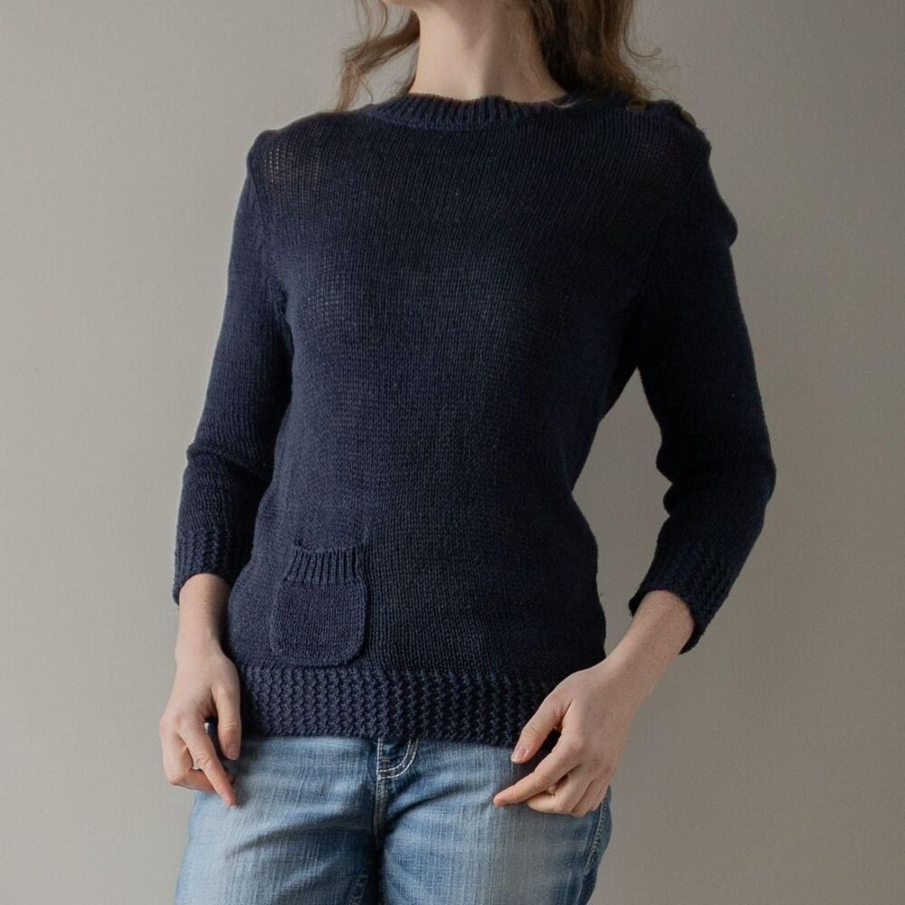 Ralph Lauren Y2K Knit Cotton Linen Navy Blue Preppy Classic Academia Women's top